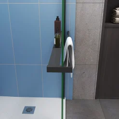 Paroi de douche 140 x 200cm - 8mm verre anticalcaire Style moderne + Étagère de Douche 140cm en alu