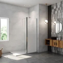 Paroi de douche avec 40 cm retour pivotant - 80 x 200 cm - 8 mm Verre effet Brume, finition chrome avec barre de fixation 90cm