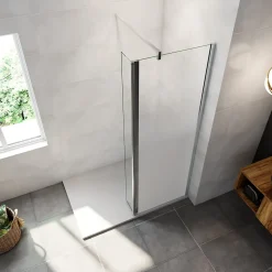Paroi de douche avec 40 cm retour pivotant - 80 x 200 cm - 8 mm Verre effet Brume, finition chrome avec barre de fixation 90cm