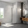 Paroi de douche avec 40 cm retour pivotant - 80 x 200 cm - 8 mm Verre effet Brume, finition chrome avec barre de fixation 140cm