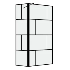 Paroi de douche avec pivot 80+40x195cm - Sérigraphie type Briques et Profilés Noir - DARK BLOCKS