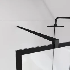 Paroi de douche avec pivot 120+40x195cm - Sérigraphie type Briques et Profilés Noir - DARK BLOCKS
