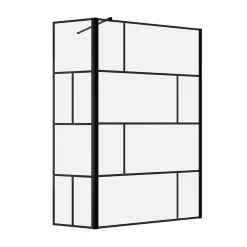 Paroi de douche avec pivot 120+40x195cm - Sérigraphie type Briques et Profilés Noir - DARK BLOCKS