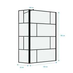 Paroi de douche avec pivot 120+40x195cm - Sérigraphie type Briques et Profilés Noir - DARK BLOCKS