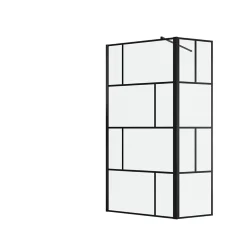 Paroi de douche avec pivot 100+40x195cm - Sérigraphie type Briques et Profilés Noir - DARK BLOCKS