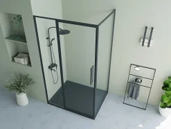 Paroi de douche avec porte pivotante noir mat style industriel - 120 x 80 x 195 cm - TORONI