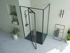 Paroi de douche avec porte pivotante noir mat style industriel - 120 x 80 x 195 cm - TORONI