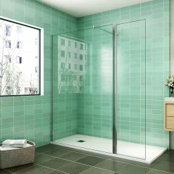 Paroi de douche Chrome 100 x 200 cm avec volet pivotant à 180 degré - Verre anticalcaire - Barre de stabilisation incluse