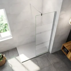 paroi de douche chrome 80x190cm,6mm verre anticalcaire avec bandes horizontales sérigraphiées,barre de fixation 140cm en carré