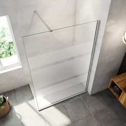 Paroi de douche chrome 140x190cm,6mm verre anticalcaire avec bandes horizontales sérigraphiées,avec barre de fixation 90cm