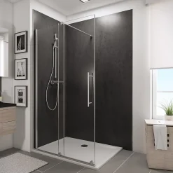 Paroi de douche coulissante l.140xH.200cm, Walk In, verre transparent anticalcaire 8mm, profilé chromé, Schulte NewStyle