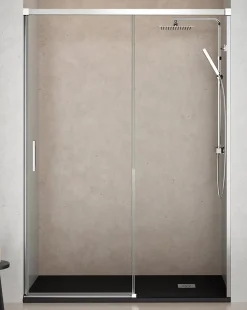 Paroi de douche coulissante 1 porte 1 fixe 1 porte 100 cm (Adaptable 95-99cm) Verre 6 mm clair anti-calcaire Profil Chrome