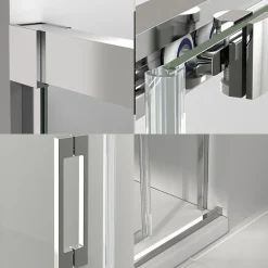 Paroi de douche coulissante 1 porte 1 fixe 1 porte 100 cm (Adaptable 95-99cm) Verre 6 mm clair anti-calcaire Profil Chrome