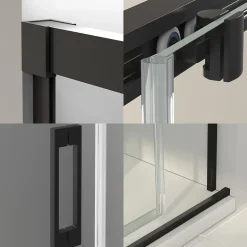 Paroi de douche coulissante 1 porte 1 fixe 1 porte 175 cm (Adaptable 169-174cm) Verre 6 mm clair anti-calcaire Perfil Negro