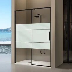 Paroi de douche coulissante DELTA - Noir Mat - Sérigraphié - 113-115.6 cm - Fermeture amortie - Réversible - Anticalcaire