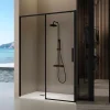 Paroi de douche coulissante DELTA - Noir Mat - 143-145.6 cm - Fermeture amortie - Réversible - Anticalcaire