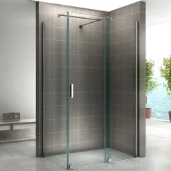 Paroi de douche d'angle NAPOLI H.200 cm porte coulissante verre 8 mm transparent 90 x 160 cm (porte 160) - Saniverre