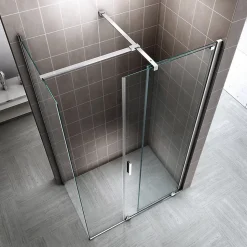 Paroi de douche d'angle NAPOLI H.200 cm porte coulissante verre 8 mm transparent 90 x 160 cm (porte 160) - Saniverre