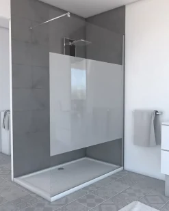 Paroi de Douche Dépolie 140x200cm + Barre de fixation extensible - Verre 8mm - Finition Chrome