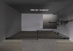 Paroi de douche en niche 195x110cm, profil noir mat, Verre gris 8mm, Cabine de douche encastrée porte coulissante - DX906 FLEX