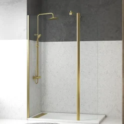 Paroi de Douche et Volet Pivotant 100+40x200 cm - Profilé + Barre de Fixation Or Doré Brossé