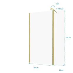Paroi de Douche et Volet Pivotant 100+40x200 cm - Profilé + Barre de Fixation Or Doré Brossé
