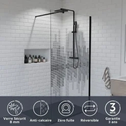 Paroi de douche fixe 110 cm x 200 cm motif MANHATTAN - Verre 8 mm