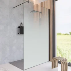 Paroi de douche fixe à l'italienne l.140xH.200cm, verre brume 6mm, profilé noir mat, Schulte NewStyle
