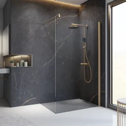 Paroi de douche fixe à l'italienne l.100xH.200cm, Walk In, verre transparent anticalcaire 6mm, profilé cuivré, Schulte NewStyle