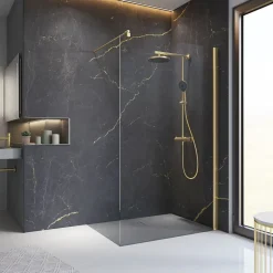Paroi de douche fixe à l'italienne l.100xH.200cm, Walk In, verre transparent anticalcaire 6mm, profilé doré mat, Schulte NewStyle