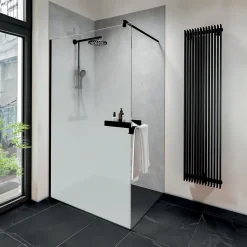 Paroi de douche fixe à l'italienne l.120xH.200cm, verre brume 6mm, profilé noir mat, Schulte NewStyle
