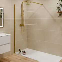 Paroi de douche fixe dorée 110 cm x 200 cm GOLDY - Verre 8 mm