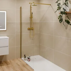 Paroi de douche fixe dorée 110 cm x 200 cm GOLDY - Verre 8 mm