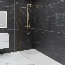 Paroi de douche fixe dorée 100 cm x 200 cm GOLDY - Verre 8 mm