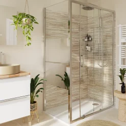 Paroi de douche fixe l.90 x H.195 cm, bandes miroir, profilés alu chrome, GoodHome Ledava