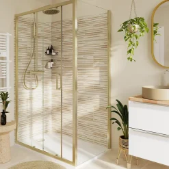 Paroi de douche fixe l.90 x 195 cm, profilés alu finition doré brossé, GoodHome Ledava