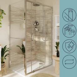 Paroi de douche fixe l.80 x H.195 cm, bandes miroir, profilés alu chrome, GoodHome Ledava