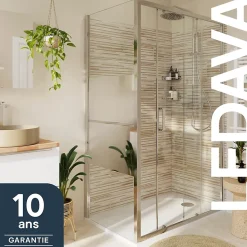 Paroi de douche fixe l.80 x H.195 cm, bandes miroir, profilés alu chrome, GoodHome Ledava