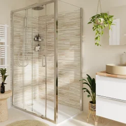 Paroi de douche fixe l.80 x H.195 cm, verre transparent, profilés alu chrome, GoodHome Ledava
