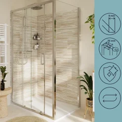 Paroi de douche fixe l.80 x H.195 cm, verre transparent, profilés alu chrome, GoodHome Ledava
