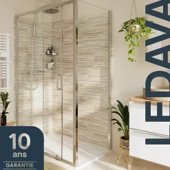 Paroi de douche fixe l.70 x H.195 cm, verre transparent, profilés alu chrome, GoodHome Ledava