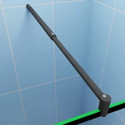Paroi de douche fixe noir 140x200 cm verre 8mm anticalcaire style moderne avec étagère alu 140 cm et barre fixation 70-120 cm