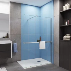 Paroi de douche italienne 120x200 cm + verre 8mm anticalcaire + barre extensible 70-120 cm + étagère de Douche alu 120 cm