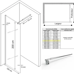 Paroi de douche Italienne ROMA H.200 x 120 cm verre 10 mm centre-opaque - Saniverre