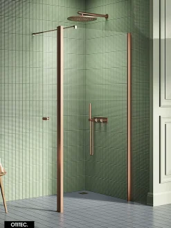 Paroi de Douche Italienne - 90 x 195 - SEPTIA CUIVRE BROSSE - Retour Pivotant 54 cm - Cuivre Brossé