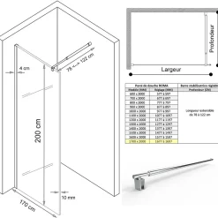 Paroi de douche Italienne ROMA H.200 x 170 cm verre 10 mm opaque - Saniverre