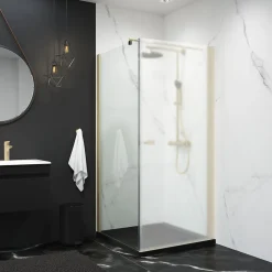 Paroi de douche latéral pour porte pivotante, l.80 x H.193 cm, verre transparent, profilé or, Schulte NewStyle
