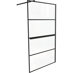 Paroi de douche noir mat avec porte-serviette et tablette DARKY 110 cm