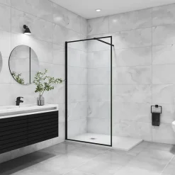 Paroi de douche noire 100x200cm paroi de douche à l'italienne verre anticalcaire avec barre de fixation noire 73-120cm en carré