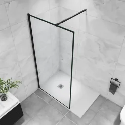 Paroi de douche noire 100x200cm paroi de douche à l'italienne verre anticalcaire avec barre de fixation noire 73-120cm en carré